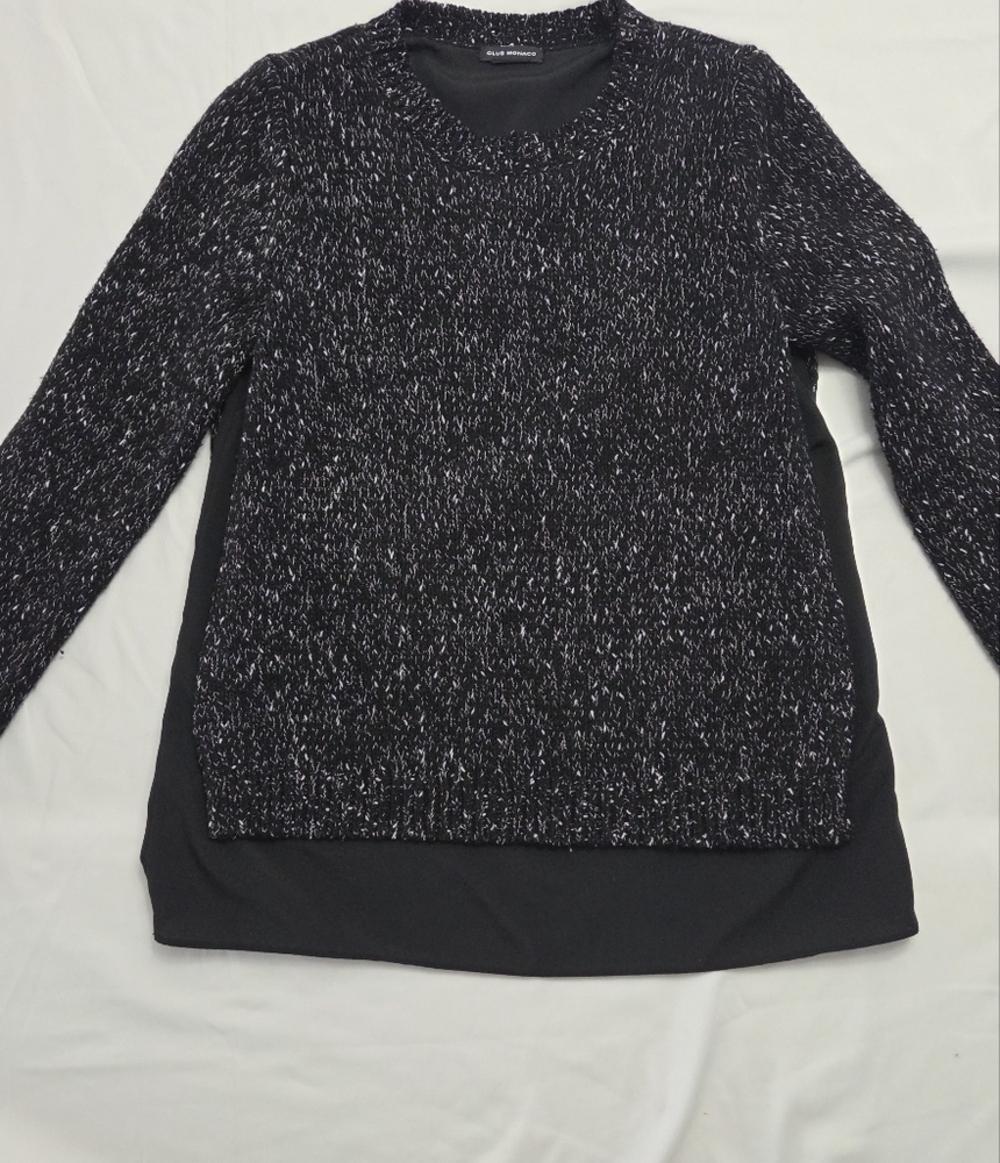 Club Monaco Black Mixed Media Knit Sweater Blouse Medium